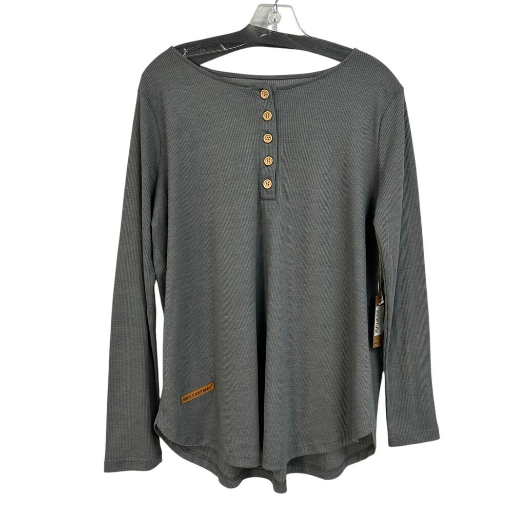 NWT Simply Southern Collection Dark Gray Long Sleeve Henley Top Womens Large